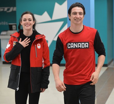 Scott Moir and Tessa Virtue arriving at London International Airport on Monday February 26, 2018 back from the Olympic games where they won gold in the ice dance MORRIS LAMONT/THE LONDON FREE PRESS /POSTMEDIA NETWORK