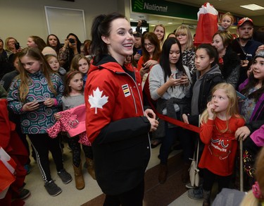 Tessa Virtue arriving at London International Airport on Monday February 26, 2018 back from the Olympic games where they won gold in the ice dance MORRIS LAMONT/THE LONDON FREE PRESS /POSTMEDIA NETWORK