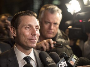 Ontario PC Leadership candidate Patrick Brown leaves the Ontario PC Party Head Offices in Toronto on Tuesday, February 20, 2018.