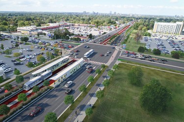 Rendering of Wellington Road at Commissioners Road, looking north