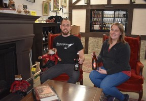 Ayden Gautreau and Katie Anderson-Gautreau relax in the posh retail area of Shakespeare Brewery which they have owned and operated since last summer in the village of the same name, located east of Stratford. 

BARBARA TAYLOR The London Free Press/Postmedia News