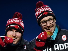 Canada’s bobsled gold medallists Justin Kripps and Alexander Kopacz. (AFP)