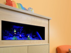 Dimplex offers a virtual aquarium featuring ultra-realistic fish swimming in a tropical environment complete with the sound of bubbling water.