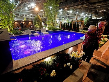 This Bancheri Brothers pool surrounded by a garden on display at Canada Blooms includes the growing trend of loungers in the pool.  (Dave Abel/Postmedia Network)
