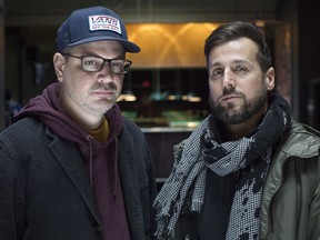 Raine Maida, right, of Our Lady Peace, and Matthew Good are pictured in Toronto on January 22, 2018. Matthew Good and Our Lady Peace are joining forces for a cross-country concert tour, but don't suggest they're trying to recapture their past glory days. While both acts reigned supreme on Canada's rock scene for a significant chunk of the 1990s, Good and OLP frontman Raine Maida insist they're short on sentimental feelings for the era -- especially when planning their upcoming double-bill tour.