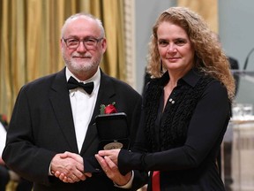 London artist Wyn Gelenyse with Governor General Julie Payette, at Rideau Hall in Ottawa Wednesday March 28, where  he received his 2018 Governor General’s Awards in Visual and Media Arts