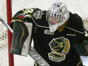 Jordan Kooy starting in net for the London Knights. (File photo)