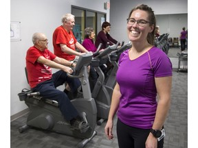 Jane Shackleton is the program director of Healthy Hearts Cardiac Rehabilitation in Goderich. A few of her clients are left to right, George Warner, Ted Vanderwouden Pearl Needham and Linda Brak. (Derek Ruttan/The London Free Press)