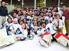 The Lucas Vikings stormed back to beat the CCH Crusaders 5-3, after falling behind 2-0 in the first period in the WOSSAA AAA boys hockey championship on Tuesday.  Mike Hensen/The London Free Press/Postmedia Network