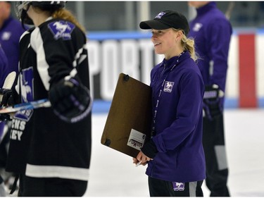 Western Mustangs coach Kelly Paton during practice at Thompson Arena in preparations for the national championships on Tuesday. MORRIS LAMONT/THE LONDON FREE PRESS /POSTMEDIA NETWORK