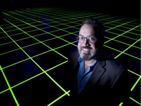 Chady Boutros inside the virtual reality arena at Dreamland Virtual Reality in London, Ont. on Wednesday March 14, 2018. (Derek Ruttan/The London Free Press)