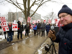 For 15 years Al Herrington has been going to the Cardiac Fitness Institute in London, Ont. and says it's unfair that all the funding is going to the St. Joseph's program and not to the CFI. Herrington was just one of the many testimonials given at a protest Thursday in front of the constituency office of MPP Deb Matthews, about the long term care that has kept patients out of the hospital, and thus saved thousands of dollars of healthcare. (Mike Hensen/The London Free Press)