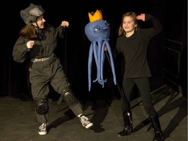 Madison Stoner, left, and Quinn Bedard dance in a scene from Lunar Landing during rehearsal Tuesday, March 20. The play by London playwright Jason Rip, runs March 22-24 at the Arts Project, with proceeds to support Autism Ontario's London chapter.
Derek Ruttan/The London Free Press/Postmedia Network