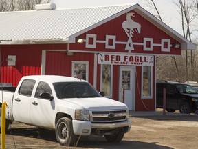 The Red Eagle Smoke Shop on Oneida Road is a native marijuana dispensary on the Oneida Reserve southwest of London.  (Mike Hensen/The London Free Press)