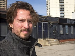 Dr. Chris Mackie, head of the London-Middlesex Health Unit, stands in front of 372 York St. where the health unit hopes to put a permanent safe injection site in London.  (MIKE HENSEN/The London Free Press)