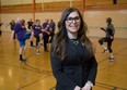 Clara Fitzgerald, director of Western University's Canadian Centre for Activity and Aging in the new home of the Canadian Fitness Institute at 1490 Richmond St. in London. Behind her, Debbie DeVries is leading a regular CCAA fitness class. (DEREK RUTTAN, The London Free Press)