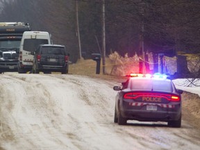 C Line in Huron County looking east from Kiefer Line north of London on Thursday March 28.. OPP have closed C Line between Brussels Line and Kiefer Line for a double homicide investigation.
Mike Hensen/The London Free Press/Postmedia Network