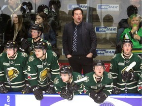 The Knights watch the clock tick away in a 2-1 loss to the Owen Sound Attack ending their season on Thursday March 29, 2018. Owen Sound won the series with a four game sweep. Mike Hensen/The London Free Press