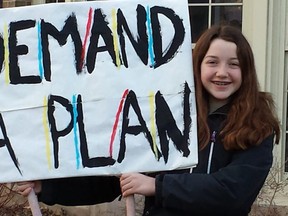 Lily Ryan, a Grade 7 student at Lord Roberts public school, has organized a protest for Wednesday to lend support to the victims of the school shooting in Parkland, Fla. on Feb. 14. She plans to walk out of class Wednesday morning in solidarity with the victims. (DAN BROWN, The London Free Press)