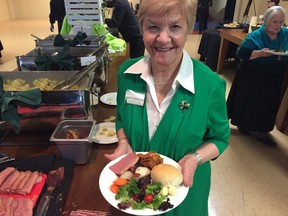 Mary Cahalan, past-president of the Irish Benevolent Society of London and Middlesex, with her St. Patrick's Day lunch at the society event. (NORMAN DE BONO, The London Free Press)