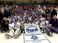 Western Mustangs celebrate their  McCaw Cup Ontario University Sport Championship in Kingston over the Queen's Gaels on Saturday March 10 2018. Western won 3-0. Both teams qualify for the USports Championship to be held at Western next week. Ian MacAlpine/The Whig-Standard