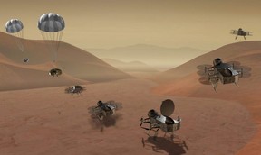 Western University and Johns Hopkins are proposing to NASA that a quad-copter they call Dragonfly be used to explore the surface of Saturn's moon Titan.  Western University photo