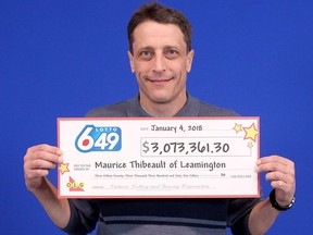Maurice Thibeault won a $6-million lottery prize from LOTTO 6/49  on September 20, 2017 on a ticket he purchased in Chatham, Ont. (Handout)