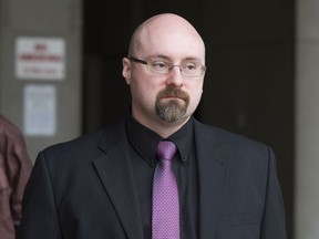 Ryan Jarvis leaves court during a break is his trial in London, Ontario on Thursday, April 9, 2015. (Free Press file photo)