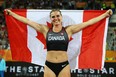 Alysha Newman of Canada celebrates winning gold in the Women's Pole Vault during athletics on day nine of the Gold Coast 2018 Commonwealth Games at Carrara Stadium on April 13, 2018 on the Gold Coast, Australia.  (Photo by Michael Steele/Getty Images)