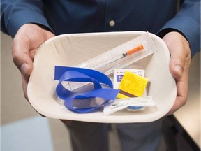 Injection kit seen at a supervised drug consumption site
