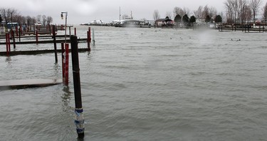 High water reached the top of the boat slips in the Erieau Marina in Erieau on Sunday. Ellwood Shreve/Chatham Daily News/Postmedia Network