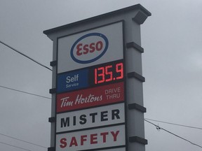 Gas prices have surged again in the London area, to an average of $1.30 a litre, up 10 cents from a month ago, according to GasBuddy.com. But some stations are selling as high as $1.38 a litre. (HANK DANISZEWSKI, The London Free Press)