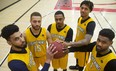 The Lightning are starting their playoffs on Friday against the Niagara River Lions at home at Budweiser Gardens. From left, Julian Boyd, Garrett Williamson, Doug Herring Jr., Mo Bolden and Kyle Johnson. (MIKE HENSEN, The London Free Press)
