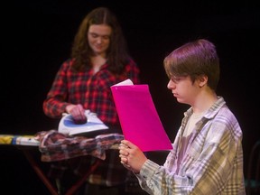 Gwyneth Preiss as Marvalyn and Liam Derbyshire as Steve in Almost, Maine an OKTC production at the Spriet Theatre in Covent Garden Market in London, Ont.  Photograph taken on Tuesday April 10, 2018.  Mike Hensen/The London Free Press