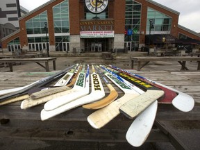 The London Knights encourage people to come to Covent Garden Market Square at 5:30 p.m. Thursday, rain or shine, for a photo and to sign a banner to honour victims of the Humboldt Broncos tragedy.
Mike Hensen/The London Free Press