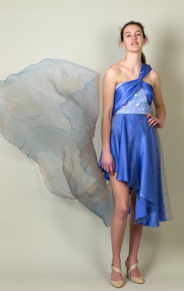 Neirids, a design by Annie Derochie and worn by Anita Norris model Emma Durnin, and features light as a feather fabric, meant to flow like waves.  Photograph taken on Wednesday April 11, 2018 for Fanshawe's 12th annual Unbound Fashion Show running Saturday April 21.  Mike Hensen/The London Free Press/Postmedia Network