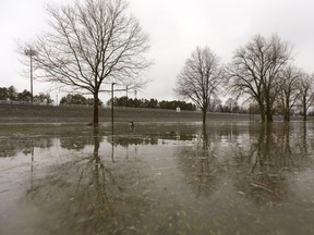 Heavy rains over the weekend brought the Thames River just over it's banks in Harris Park. (Mike Hensen/The London Free Press)