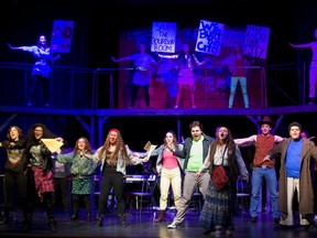 John Paul II students perform during a dress rehearsal for Rock of Ages at their school. (MIKE HENSEN, The London Free Press)