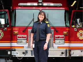 Interim London fire chief Lori Hamer, shown here at the department's Horton Street station, worked as a 911 dispatcher in Kitchener. DALE CARRUTHERS / THE LONDON FREE PRESS
