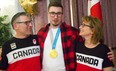 Alex Kopacz, olympic gold medalist in two-man bobsleigh with his parents Joe and Janet at a Polish club. (MIKE HENSEN, The London Free Press)