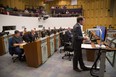 Dr. Chris Mackie,  Medical Officer of Health and CEO for the Middlesex London Health Unit makes his case for supervised drug injection sites to members of city council London. (DEREK RUTTAN, The London Free Press)