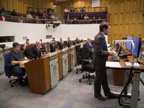 Dr. Chris Mackie,  Medical Officer of Health and CEO for the Middlesex London Health Unit makes his case for supervised drug injection sites to members of city council London. (DEREK RUTTAN, The London Free Press)