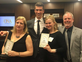 Free Press journalists (from left) Jane Sims, Dale Carruthers, Jennifer Bieman and Randy Richmond at Saturday night's Ontario Newspaper Awards in Toronto.
