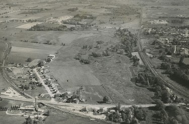 Pittock Dam aerial along Cedar Creek, 1962. (London Free Press files)