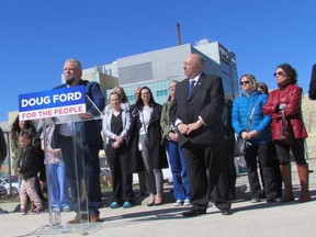 Tory Leader Doug Ford promised to open 30,000 new long-term care beds over a decade if he's elected premier. Ford made the promise in Sarnia Friday morning while talking about hospital wait lists. (Paul Morden/Sarnia Observer/Postmedia Network)