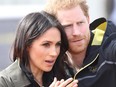Meghan Markle and Prince Harry at the University of Bath Sports Training Village on April 6, 2018 in Bath, England.