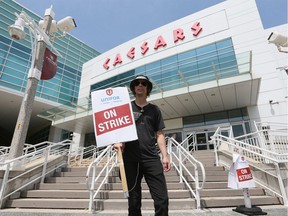 Unifor Local 444 member Jeff Stiles continues on the picket line at Caesars Windsor. Striking members of Unifor Local 444 voted down a tentative contract with Caesars Windsor on May 18, 2018.
