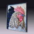 This Silver Penciled Rock Rooster artwork was made by Sundie and Brad Ruppert at their Des Moines, Iowa, studio. The mixed-media art includes hat maker’s felt remnants, metal flashing and carved wood. (Sundie Ruppert/via AP)