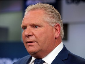 PC Leader Doug Ford speaks after the Provincial leaders debate at the City building at Yonge Dundas Sq in Toronto, Ont. on Monday May 7, 2018. (Dave Abel/Postmedia Network)