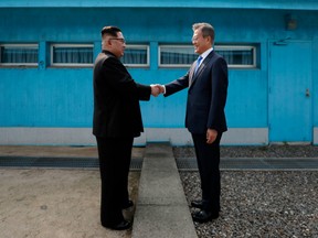 North Korean leader Kim Jong Un and the South's President Moon Jae-in sat down to a historic summit on April 27, 2018 after shaking hands over the Military Demarcation Line that divides their countries.